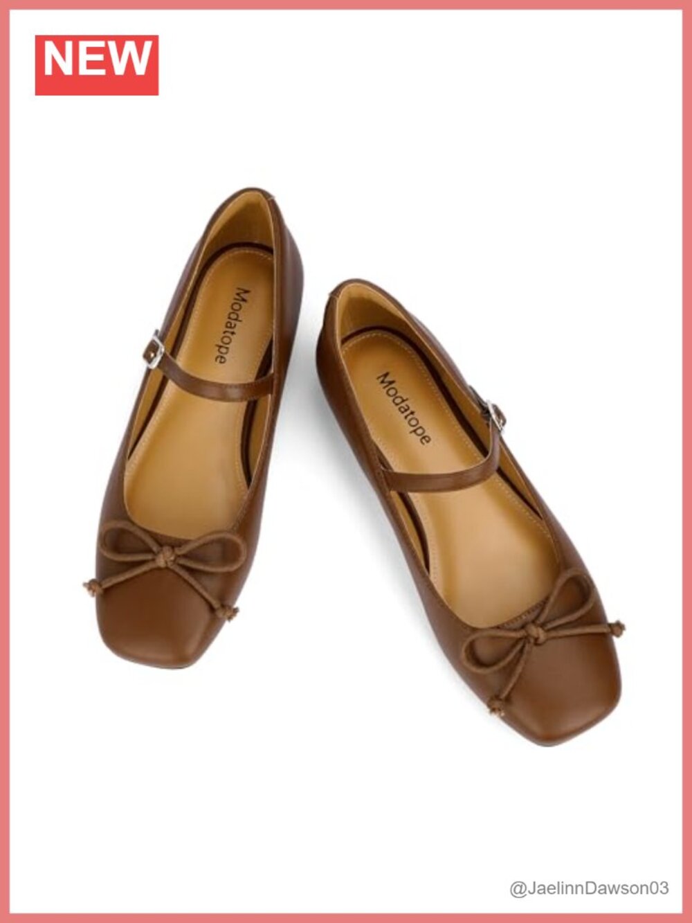 Square Toe Mary Jane Ballet Flats with Adjustable Strap & Cushioned Footbed